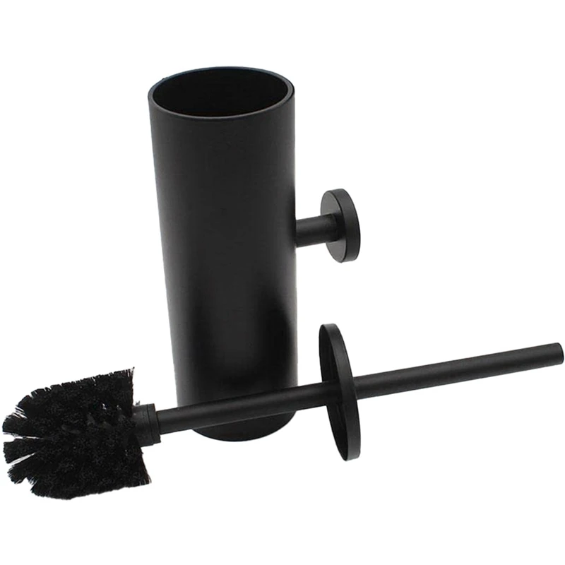 Черен държач за тоалетна четка, стоманени инструмент за почистване, здрава стенни четка за тоалетна в банята, монтирана вертикално