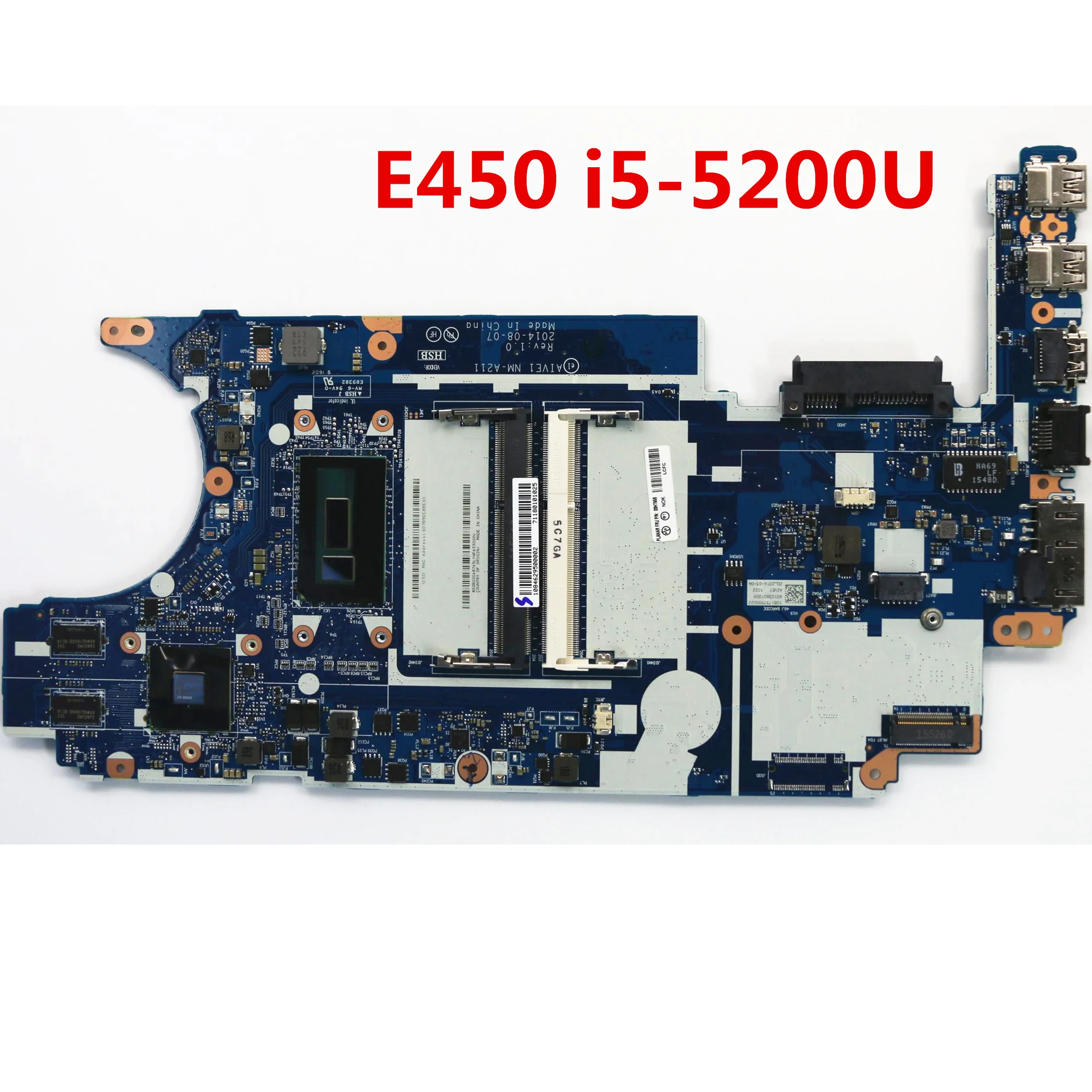 Възстановена дънна платка за лаптоп Lenovo Thinkpad E450 NM-A211 00HT658 i5-5200U CPU 2G GPU напълно тестван
